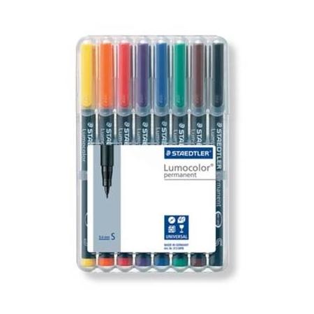 Staedtler OHP-marker Lumocolor Permanent geassorteerde kleuren, box met 8 stuks, superfijn 0,4 mm
