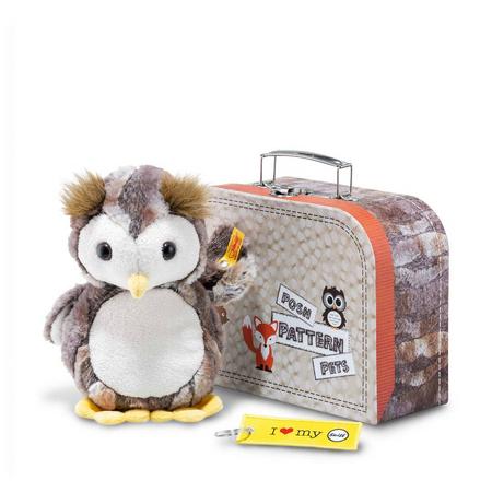 Steiff Posh Pattern Pets Eugen owl in suitcase, grey brown/cream