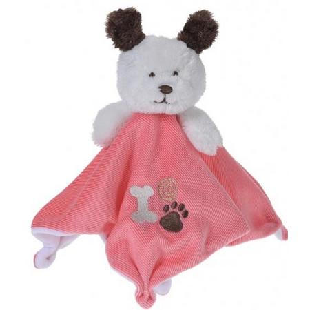 Tender Toys knuffeldoekje hond 20 cm roze-wit