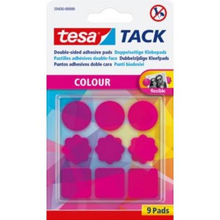 Tesa Tack gekleurde kleefpads roze, blister met 9 stuks