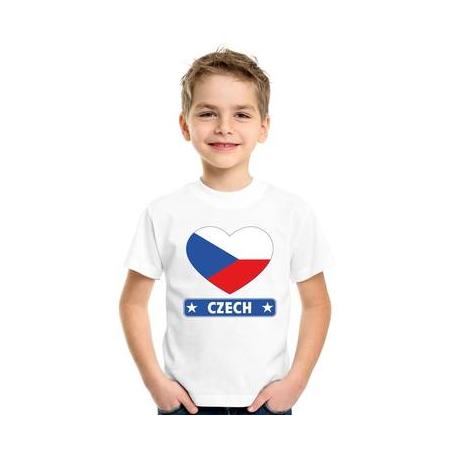 Tsjechie kinder t-shirt met tsjechische vlag in hart wit jongens en meisjes m (134-140)