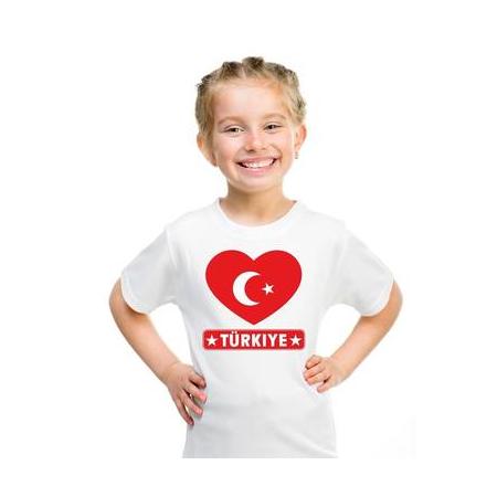 Turkije kinder t-shirt met turkse vlag in hart wit jongens en meisjes l (146-152)