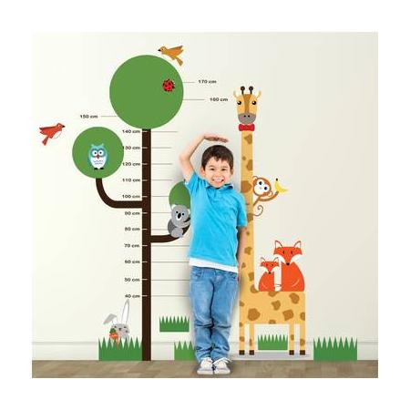 Walplus kids decoratie sticker - groeimeter boom met dieren