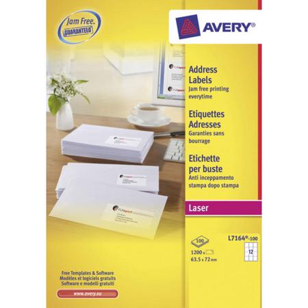 adresetiket Avery QuickPeel 63,5x72 wit 100 vel 12 etiketten per vel