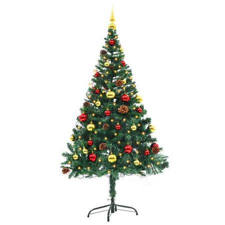 vidaXL Kunstkerstboom versierd met kerstballen en LED\s 150 cm groen