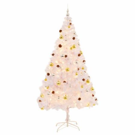 vidaXL Kunstkerstboom versierd met kerstballen en LED\s 210 cm wit