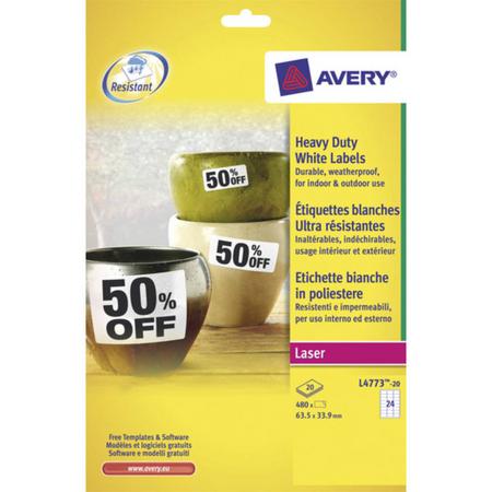weerbestendig etiket Avery 63,5x33,9mm 20 vel 24 etiketten per vel