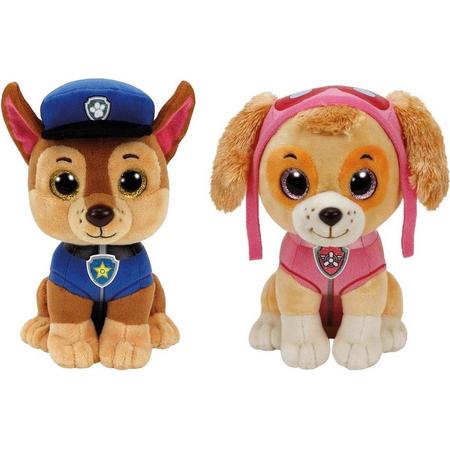 Paw Patrol knuffels set van 2x karakters Chase en Skye 15 cm - Kinder speelgoed hondjes