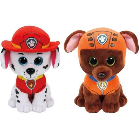Paw Patrol knuffels set van 2x karakters Marshall en Zuma 15 cm - Kinder speelgoed hondjes