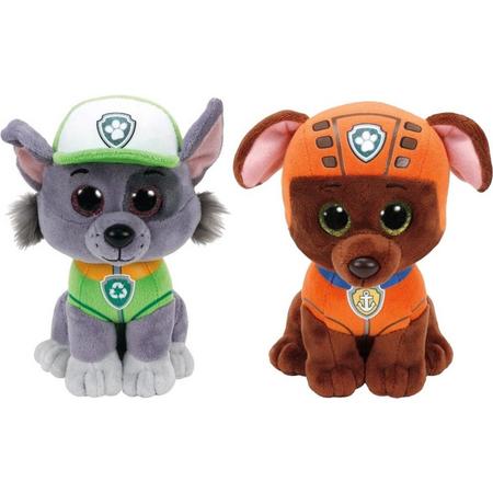 Paw Patrol knuffels set van 2x karakters Rocky en Zuma 15 cm - Kinder speelgoed hondjes