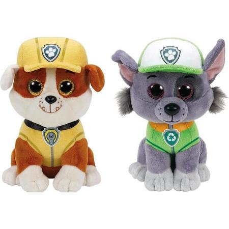 Paw Patrol knuffels set van 2x karakters Rubble en Rocky 15 cm - Kinder speelgoed hondjes
