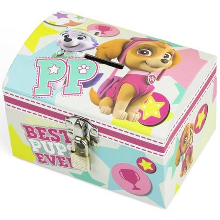 Paw Patrol mint/roze kinder spaarpot/geldkistje 14 x 10 cm - Speelgoed spaarvarkens voor meisjes