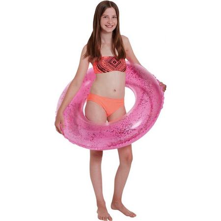 Roze/glitter opblaasbare zwemband/zwemring 79 cm speelgoed voor kinderen en volwassenen - Buitenspeelgoed zwemband/zwemringen - Waterspeelgoed