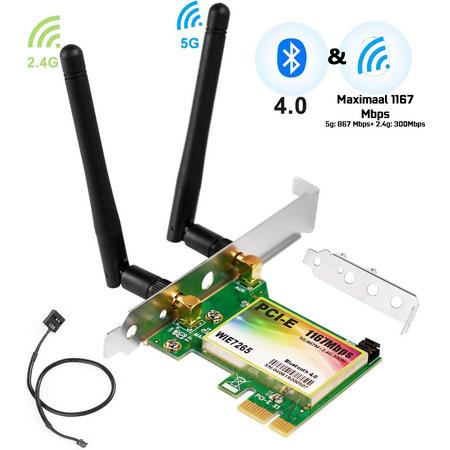 PCI-E Netwerkkaart/  Wifi & Bluetooth/ AC7265/6dBi Antenne/Dual-Band (5G/2.4G)