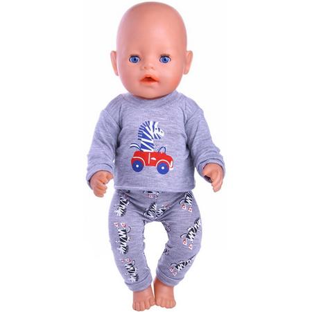 Poppenkleertjes - Geschikt voor Baby Born - Grijze pyjama - Zebra - Jongen of Meisje pop
