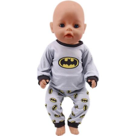 Poppenkleertjes - Geschikt voor Baby Born - Pyjama - Batman - Grijs - Slaapkleding - Nachtkleding