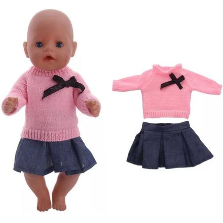 Poppenkleertjes - Geschikt voor Baby Born - Winter outfit - Trui met rokje
