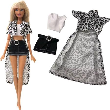 Poppenkleertjes - Geschikt voor Barbie - Complete hippe outfit - Crop top, lang vest, korte broek - Barbiekleertjes - Barbie kleding