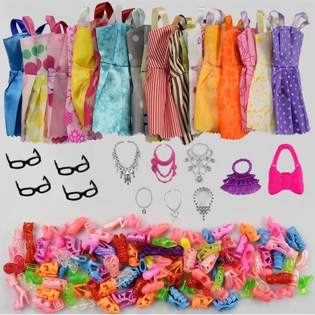 Poppenkleertjes - Geschikt voor Barbie - Set van 32 items - Jurkjes, schoenen, kettingen, brillen en handtassen - Barbie kleding - Complete outfit