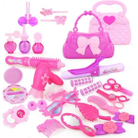 Speelgoed set van 26 items - voor opmaken en haar stylen - met 2 handtasjes