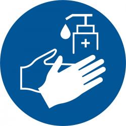 Sticker Handen desinfecteren verplicht - Disinfect hands required - Désinfection des mains requise - Hände desinfizieren erforderlich - social distance COVID19 COVID-19 corona virus