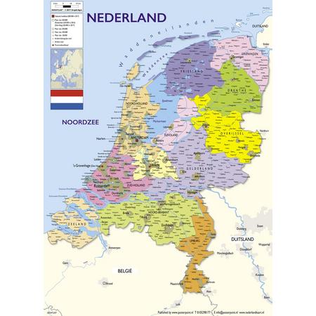 Nederland-Kaart-Landkaart-Schoolkaart-Poster-Extra Large-100x140cm.