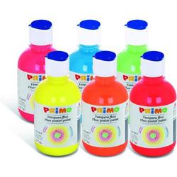 PRIMO 255TF6ASS Lot fluorescerende gouache, 6 flesjes van 300 ml met maatbeker.