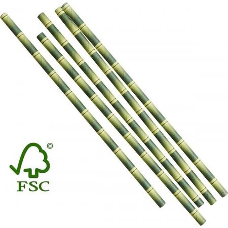 Drinkrietje papier FSC® bamboe look 200mm Ø6mm - 200 stuks