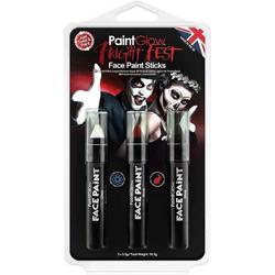 PaintGlow - Halloween UV Face & Body Paint Sticks set - Blacklight verf - Festival make up - 3,5 gram - zwart - wit - rood