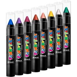 Paintglow - Face Paint Stick - Schmink stiften kinderen - Festival make up - Metallic - Multicolor - 8 stuks