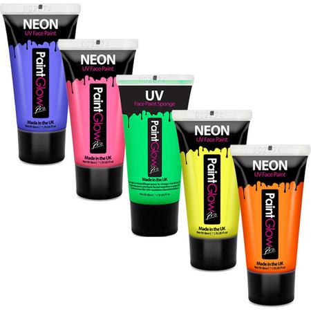 UV Face & Body Paint 50 ml set 5 stuks