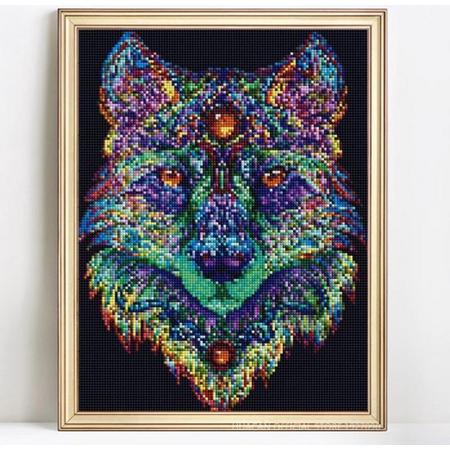 Diamond Painting - Multicolor Wolf - Diamond Painting Volwassenen - 20 x 25 cm