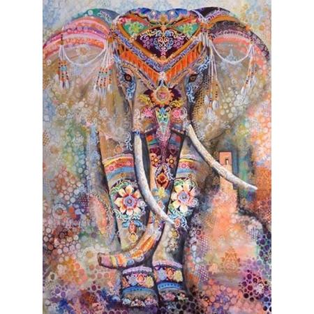Diamond Painting - kleurrijke olifant - diamond painting voor volwassenen - 20 x 25 cm
