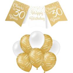 Paperdreams Luxe 30 jaar/Happy Birthday feestversiering set - Ballonnen & vlaggenlijnen - wit/goud