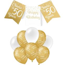Paperdreams Luxe 50 jaar/Happy Birthday feestversiering set - Ballonnen & vlaggenlijnen - wit/goud