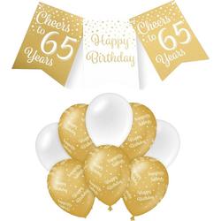 Paperdreams Luxe 65 jaar/Happy Birthday feestversiering set - Ballonnen & vlaggenlijnen - wit/goud