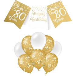 Paperdreams Luxe 80 jaar feestversiering set - Ballonnen & vlaggenlijnen - wit/goud