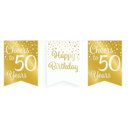 Vlaggetjesslinger - 50 jaar - wit en goud
