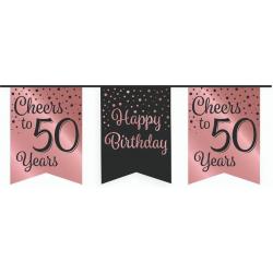Vlaggetjesslinger - 50 jaar - zwart en rosé goud