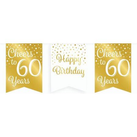 Vlaggetjesslinger - 60 jaar - wit en goud