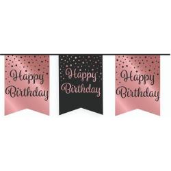 Vlaggetjesslinger - Happy Birthday - zwart en rosé goud