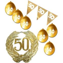 50 jaar getrouwd S - Jubileum pakket feestversiering  - (pcv huldekrans) feestartikelen gouden bruiloft - voor kleine woonkamer