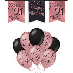 21 Jaar Verjaardag Decoratie Versiering - Feest Versiering - Vlaggenlijn - Ballonnen - Man & Vrouw - Rosé en Zwart