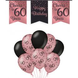 60 Jaar Verjaardag Decoratie Versiering - Feest Versiering - Vlaggenlijn - Ballonnen - Man & Vrouw - Rosé en Zwart