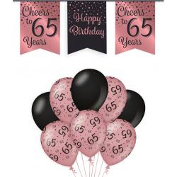 65 Jaar Verjaardag Decoratie Versiering - Feest Versiering - Vlaggenlijn - Ballonnen - Man & Vrouw - Rosé en Zwart