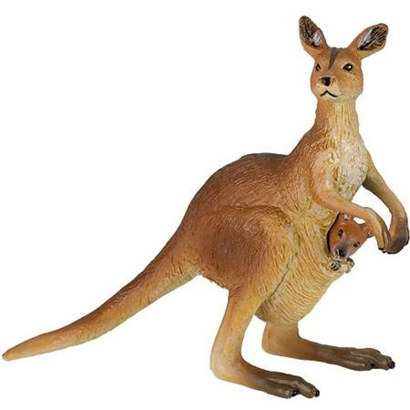 Plastic speelgoed kangoeroe met baby 8 cm