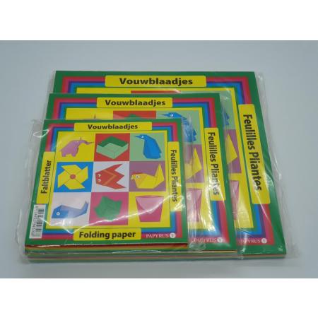 Vouwblaadjes – Vouwblaadjes kinderen – Gekleurd papier – Origami papier – Knutselkarton – PAKKET 3 VERSCHILLENDE MATEN VOUWPAPIER 12x12 16x16 en 20x20