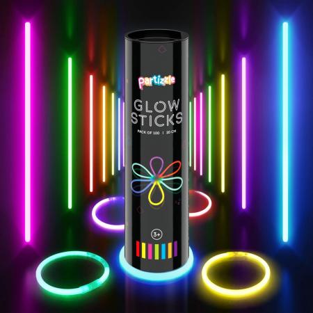 Partizzle 100x Glow in the Dark Sticks met Connectors - Glowsticks - Neon Party Breekstaafjes - Verjaardag Versiering - Halloween - 7 Kleuren