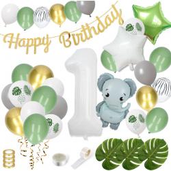 Partizzle Olijfgroene 1 Jaar Verjaardag Versiering - Baby / Kind - Happy Birthday Slinger Decoratie - Helium Latex Ballonnen - Jongen & Meisje - Jungle Safari