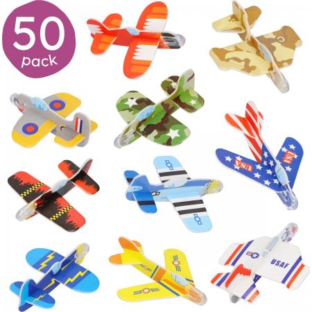 Partizzle® 50x Foam Vliegtuig Uitdeelcadeautjes - Voor Traktatie Kinderen & Peuters - Pinata Grabbelton Vulling - Klein Speelgoed